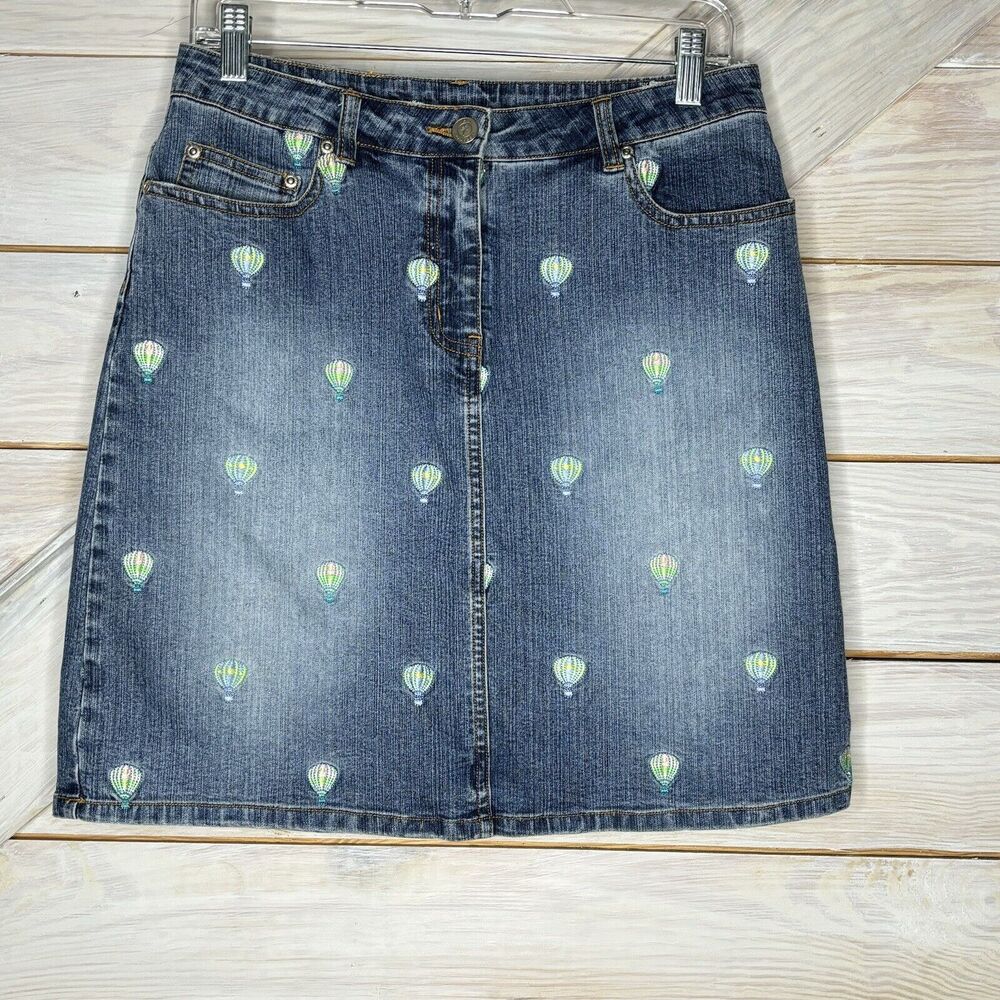 Lilly Pulitzer Vintage White Label Hot Air Balloon Denim Skirt